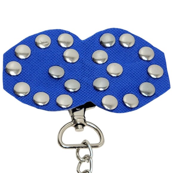 Studded Leather Pasties with Detachable Chain - Blue - Picture 3 of 4